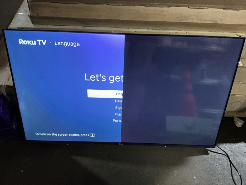 Condition photo showing As Is for unknown display error roku smart tv – 50-inch select series, 4k hdr tv – rokutv with enhanced voice remote – flat screen led television with wi-fi for streaming live local news, sports, family entertainment