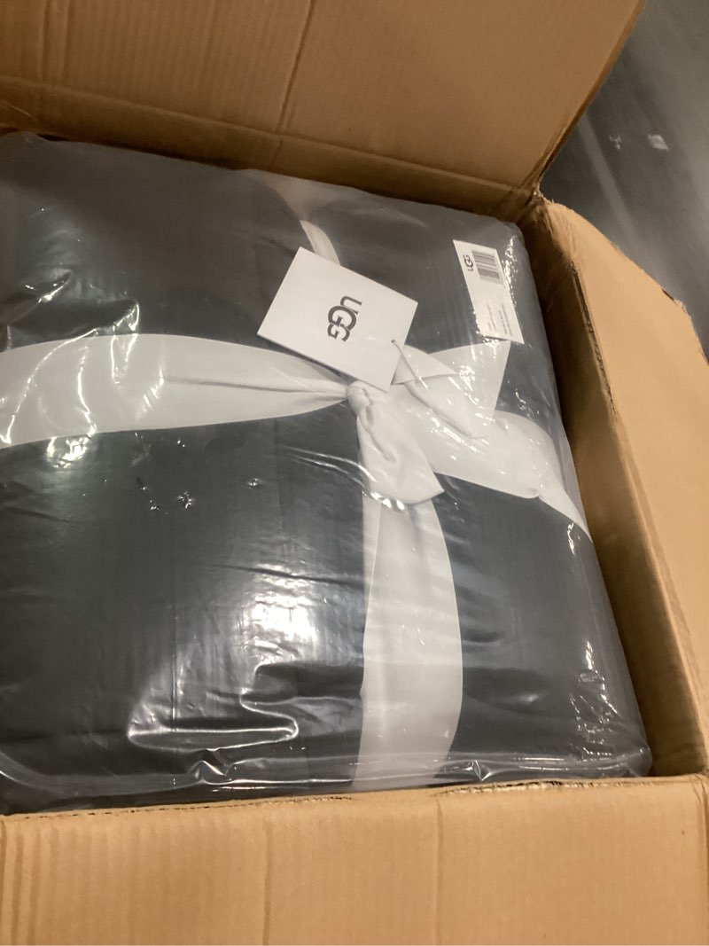 Condition photo showing New/Like New for UGG King Size Comforter Set with 2 Pillow Shams Lightweight Down Alternative Comforter King Size Blanket Reversible Cozy Warm All Season Washable Hypoallergenic Bedding Set, Charcoal Grey (Leonora) Grey King