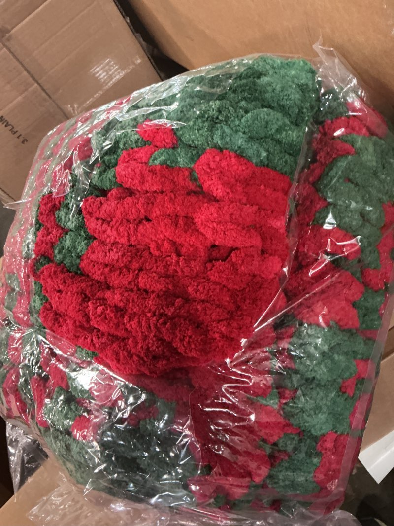 Condition photo showing As Is for Chunky Knit Throw Blanket, 40''*50'' Knitted Throw Chenille Yarn for Bed Couch, Handmade Stripe Crochet Big Thick Blanket, Machine Washable Cute Comfy Blanket for Home Decor Christmas 40"x50"