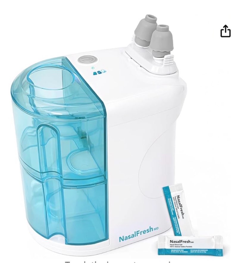 nasalfresh md - dual powered nasal irrigation system nasal rinse and wash - sinus decongestant relief system w/ 30 saline packets - rechargeable - multi-user, 2 sets of nose pillows - snoring remedy