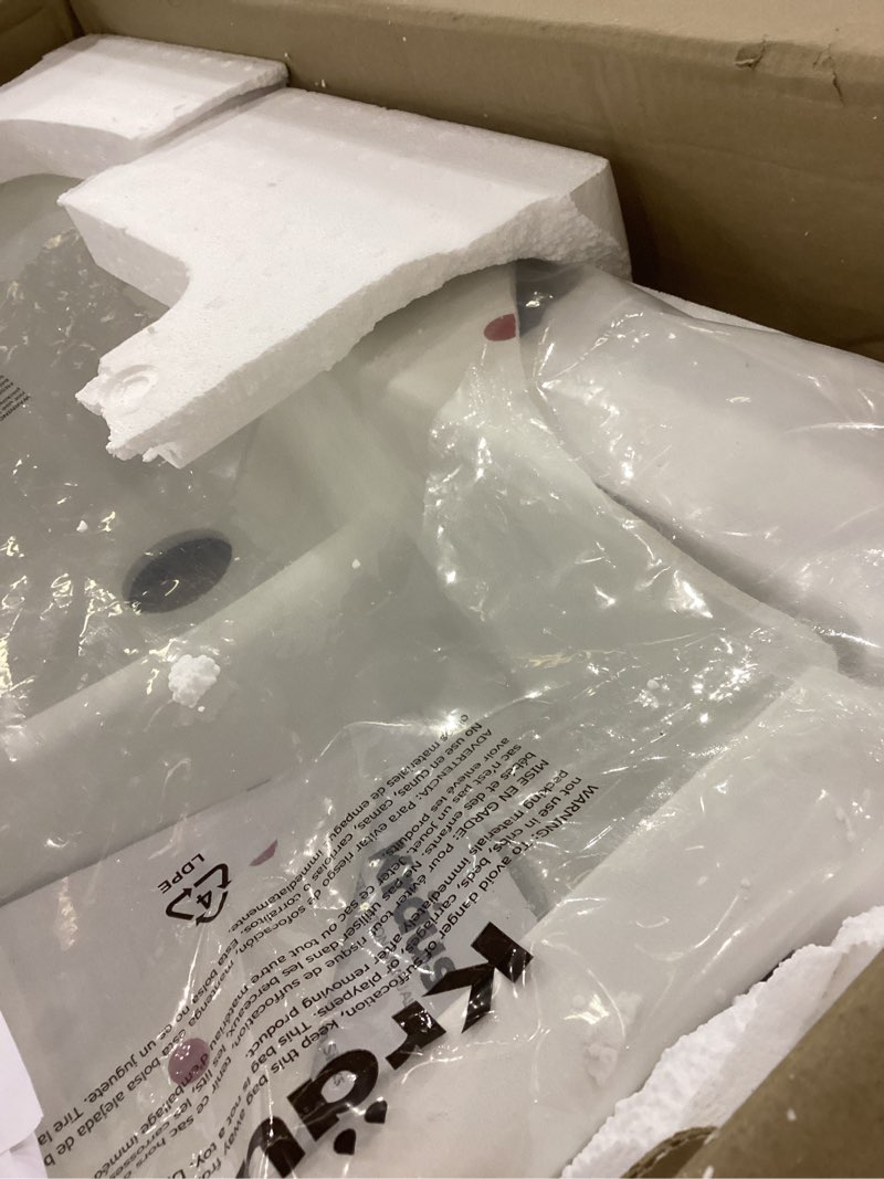 Condition photo showing As Is for KRAUS Quarza 33-inch Drop-In/Undermount 60/40 Double Bowl Granite Kitchen Sink in White, KGD-442WHITE White Sink