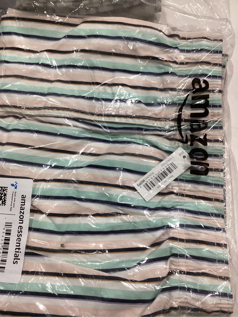 Condition photo showing Good Condition for Amazon Essentials Men's 8" Inseam Relaxed-Fit Drawstring Walk Shorts (Available in Plus Size) Small Green Pink Vertical Stripe