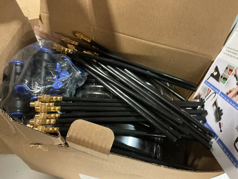 Condition photo showing Good Condition for drip irrigation system for garden, automatic watering system with adjustable 360° copper spray nozzles, diy drip irrigation kit for yard, lawn, greenhouse, raised beds & potted plants (100ft)