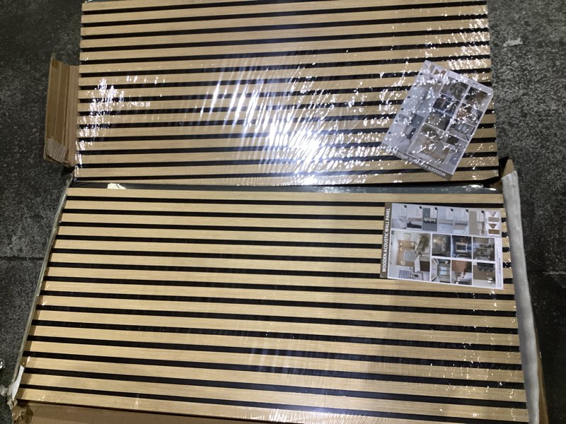 Condition photo showing Good Condition for wood slat wall panel for interior wall decor 3 pack 48x24 inch, wooden panels tv wall decor decorative acoustic panels sound absorbing, noise cancelling wainscoting panels for bedroom, living room 3p-4824-oak