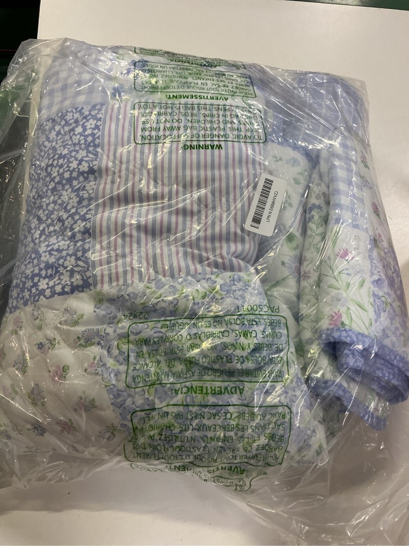 Condition photo showing Good Condition for laura ashley kids - twin quilt set, reversible brushed microfiber bedding with matching pillowcase, medium weight kids quilt, patchwork floral design (parker patchwork) twin parker patchwork purple