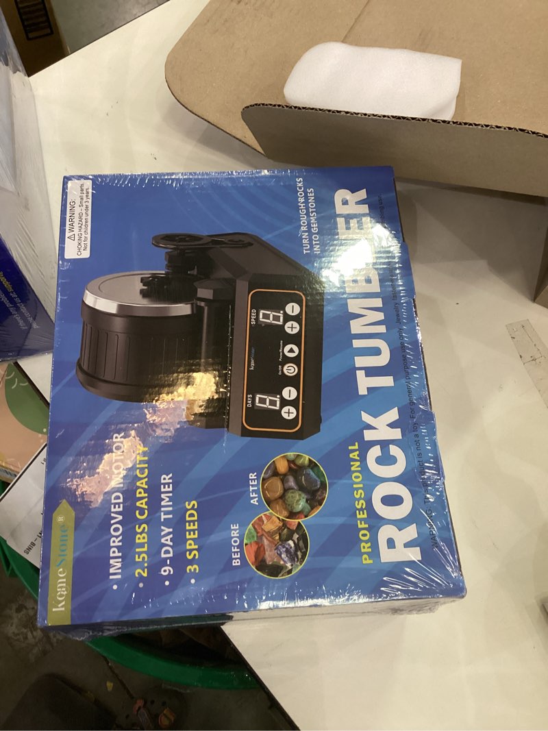 Condition photo showing New/Like New for KomeStone 2023 Advanced Professional Rock Tumbler Kit, Upgraded 2.5LB Rubber Barrel & 9-Day Timer & 3-Speed Motor & Pause Function, Rotary Stone Polisher for Family Fun Time, STEM Gift for Adults Kids