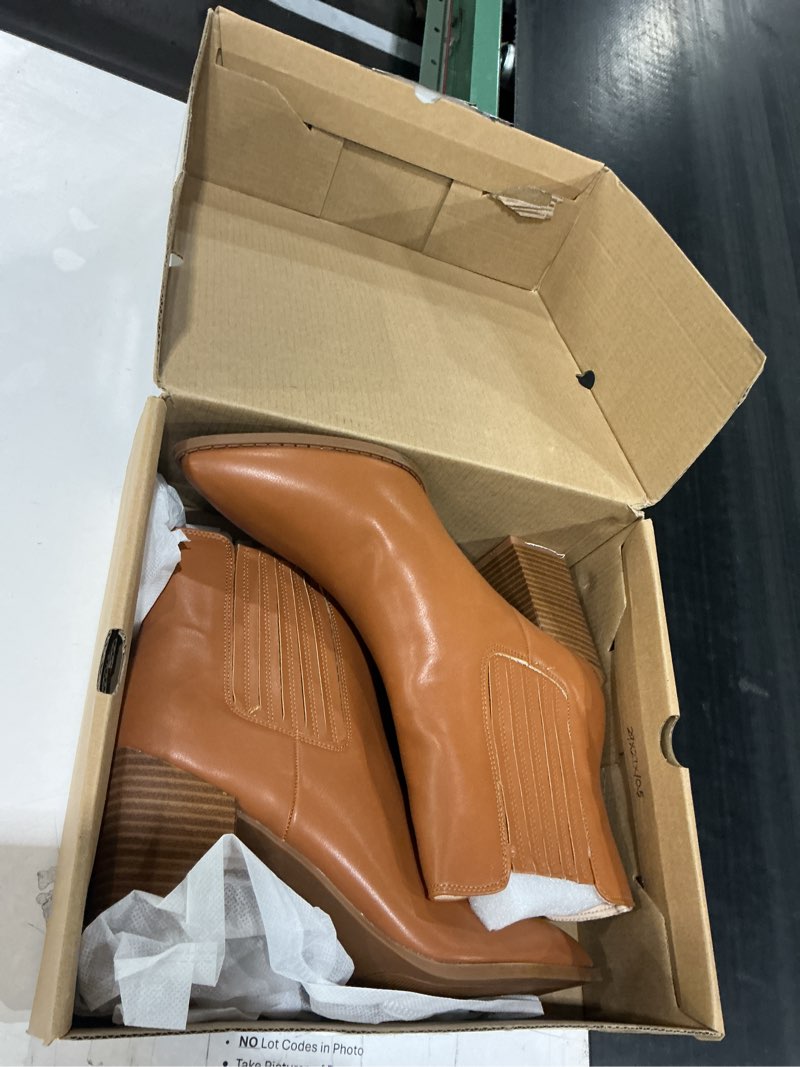 Condition photo showing Good Condition for womens booties pointed toe stacked heel fashion chelsea ankle boots