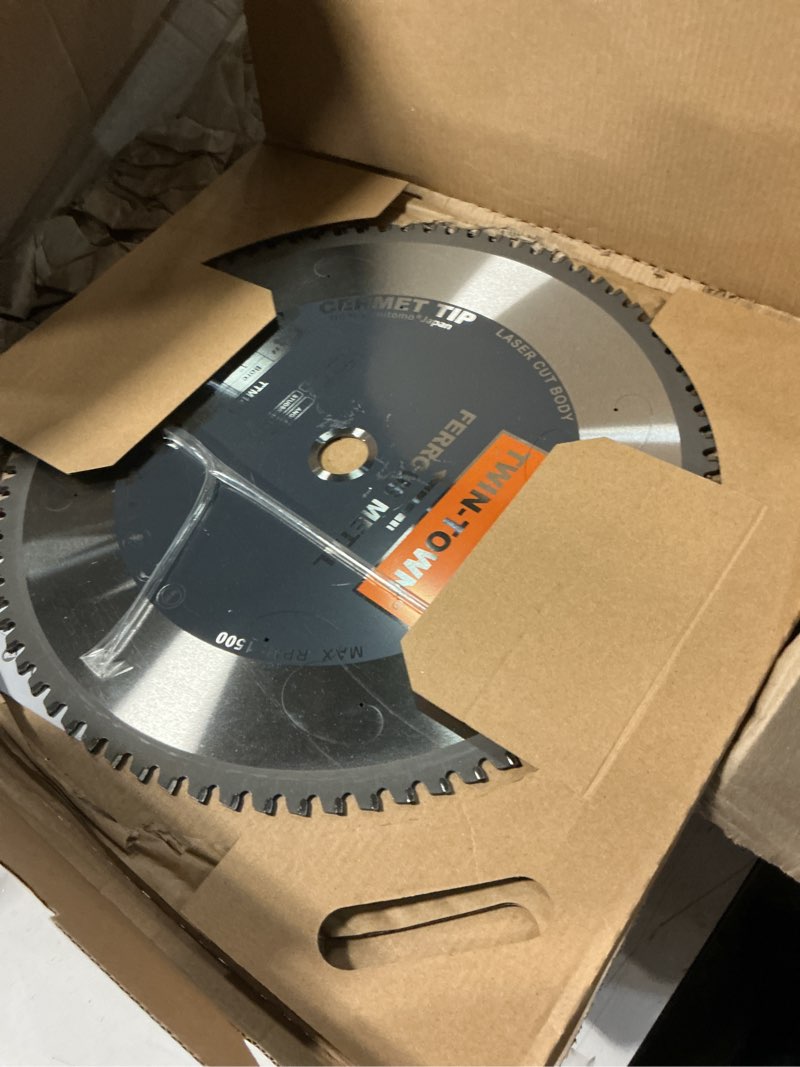Condition photo showing Good Condition for twin-town 14-inch 80 teeth metal steel cutting saw blade for dry cutting mild steel and ferrous metals, 1-inch arbor, cermet carbide tipped up to 5x longer life, compatible with circular and chop saws 14" 80t medium steel