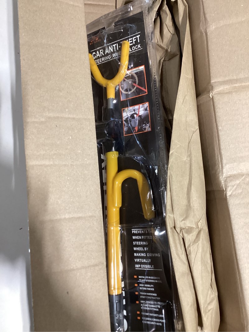 Condition photo showing As Is for steering wheel lock,car accessories heavy duty antitheft locking devices,car steering wheel lock with 2 keys,automotive security anti theft,suitable for most cars,trucks,vans suvs and more
