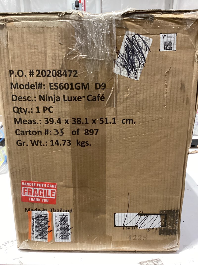 Condition photo showing As Is for ninja luxe café premier 3-in-1 espresso machine, drip coffee, & rapid cold brew | built-in coffee grinder, hands-free milk frother, assisted tamper for cappuccinos & lattes | stainless steel | es601 luxe cafe stainless steel