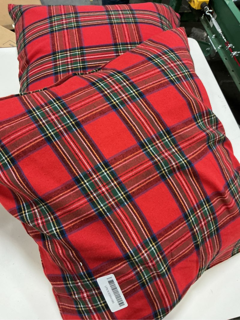 Condition photo showing As Is for AQOTHES Pack of 2 Christmas Plaid Decorative Throw Pillow Covers Scottish Tartan Cushion Case for Farmhouse Home Holiday Decor Red and Green, 20 x 20 Inches Red and Green Plaid 19.7" x 19.7" (Pack of 2)