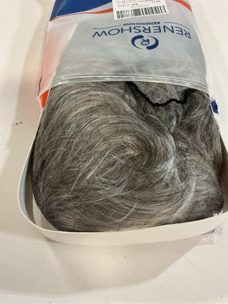 Condition photo showing Good Condition for RENERSHOW Short Grey Curly Wigs for White Women Sliver Gray Synthetic Wig with Bangs Full Puffy Curly Grey Short Wig