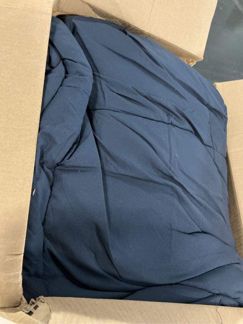 Condition photo showing As Is for utopia bedding queen comforter duvet insert, quilted navy comforter with corner tabs, box stitched down alternative comforters queen size 88 x 88 inches queen navy blue