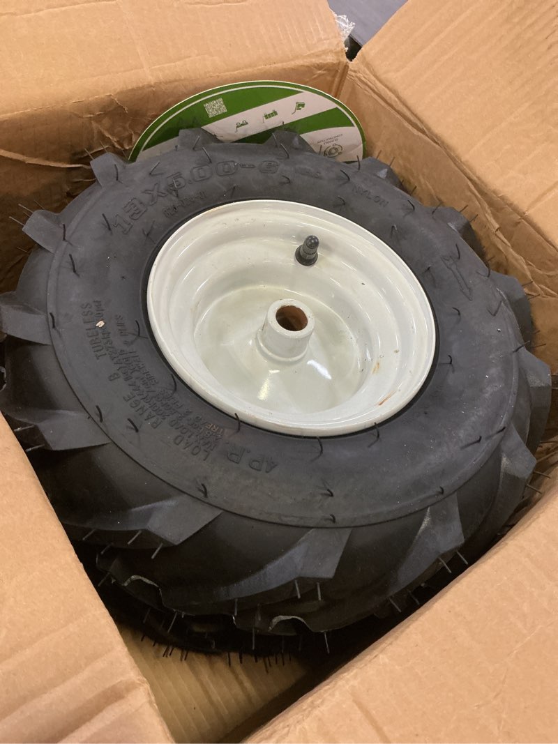 Condition photo showing As Is for 13x5.00-6 tiller tire and wheel, heavy duty lawn mower tire with 3/4" axle and 3-1/8" centered hub, replacement for lawn tractors tillers garden farm landscaping equipment-2 pack 2 pcs