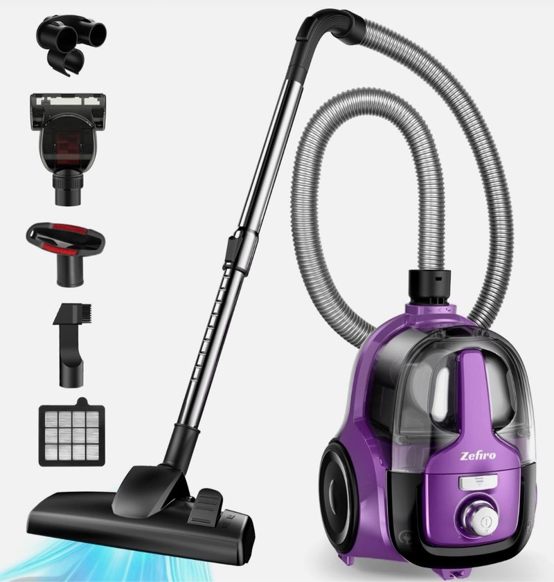 Zefiro Canister Vacuum Cleaner, 40Kpa 1600W Bagless Vacuum Cleaner,Lightweight Vacuum for Hard Floor