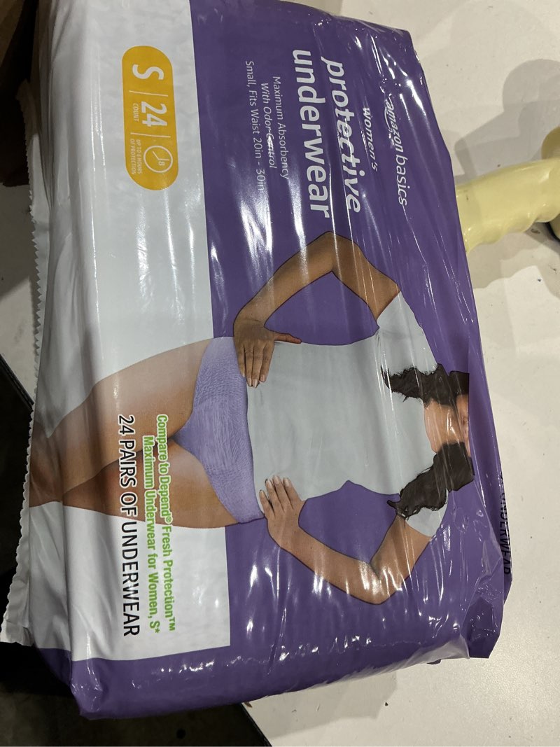 Condition photo showing Good Condition for 3 packs )amazon basics maximum absorbency postpartum incontinence underwear for women, protective, disposable, fresh protection, bladder leak protection, small, lavender, 24 count small 24.0