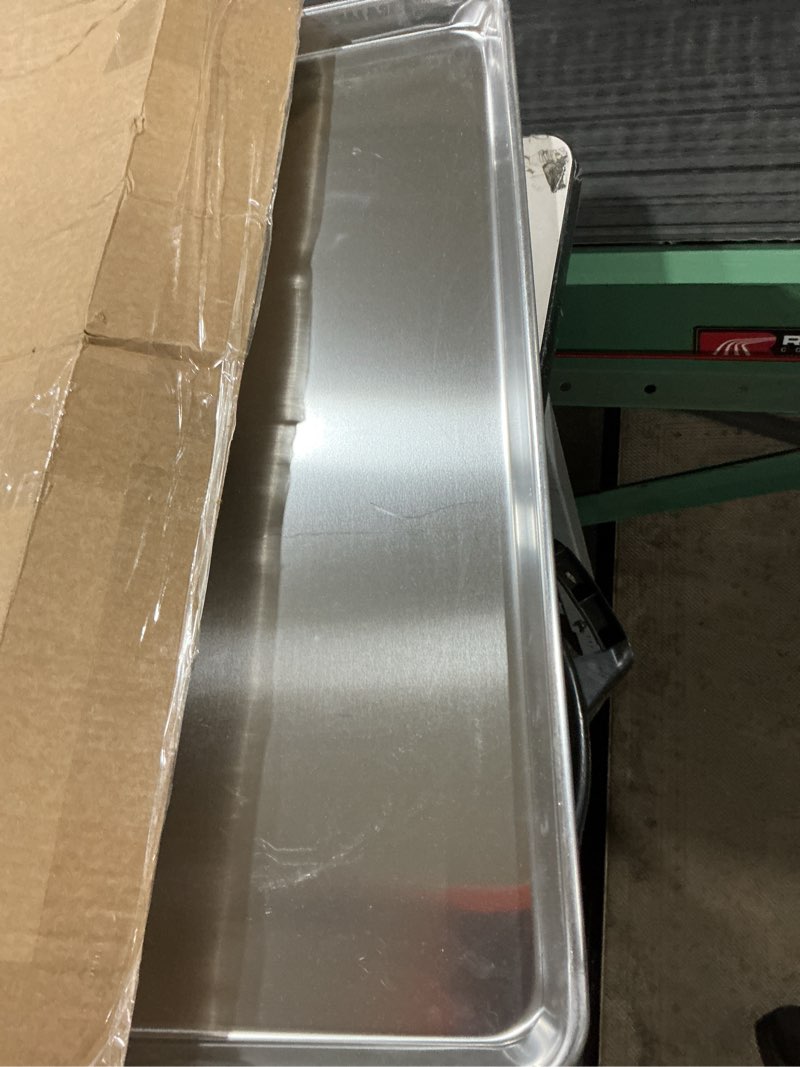 Condition photo showing As Is for Chef Approved 26" Wide Aluminum Sheet Pan | Professional Full Size Heavy Weight Baking Bun with Rectangular Shape for Restaurant Kitchen Cafeteria Pantry | Closed Bead, 26"W x 18"D x 1.13"H, 16-Gauge