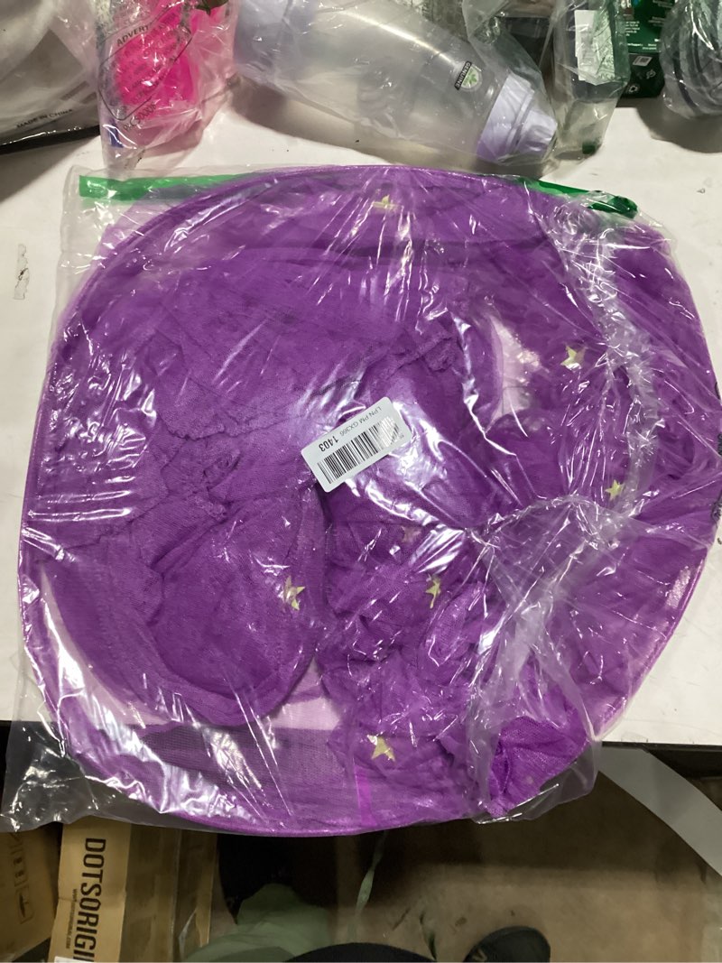 Condition photo showing Good Condition for bollepo purple bed canopy for girls with glowing stars - princess netting room decor, ceiling tent to cover toddler | single, twin, full, queen size kids bed, fire retardant fabric stars (purple)