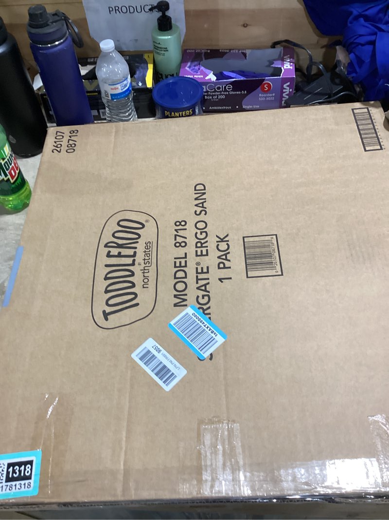 Condition photo showing New/Like New for Toddleroo by North States - Renew 100% Recycled Plastic Baby Gate for Doorway; Sturdy for Indoor & Outdoor Use: Pressure Mounted, No Drill Gate; Made in USA; 26" to 42" Wide, 26" Tall; Sandstone