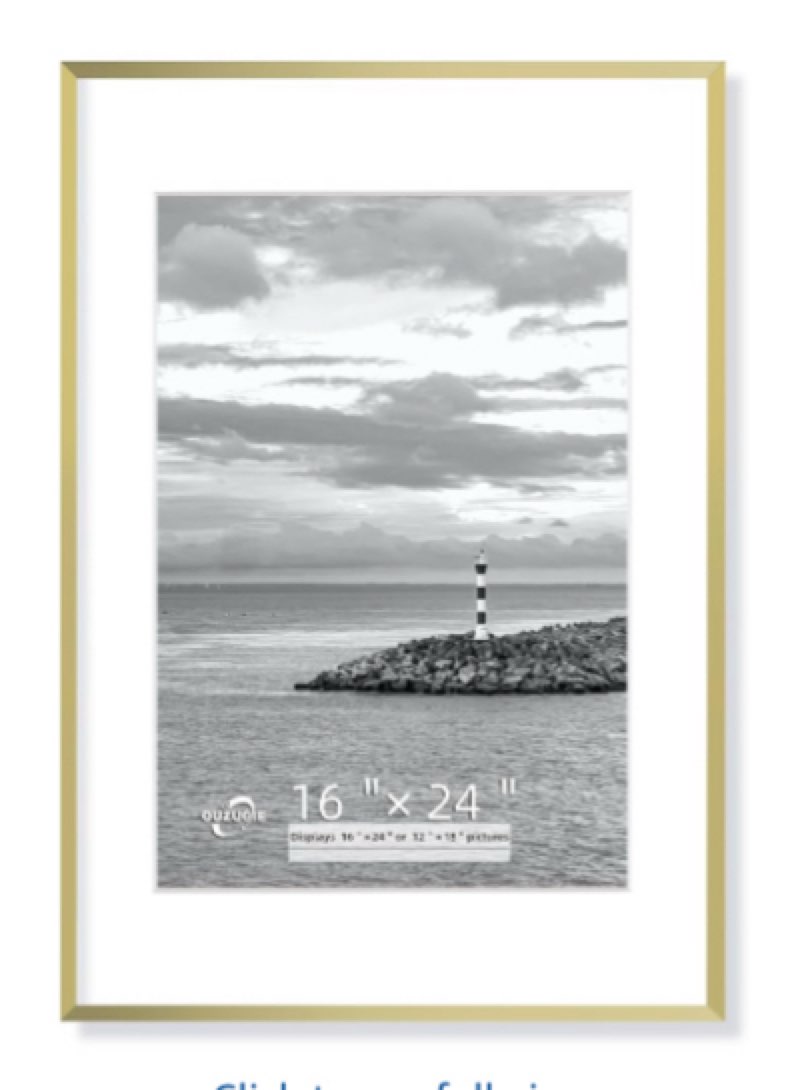 OUZUGIE 16X24 Picture Frame,Display Poster 12X18 With Mat or 16X24 Without Mat,Gold Aluminum Poster Frames with Premium Acrylic,Photo Frames with Strong Corner Design for Gallery Wall and Tabletop (frame color may vary ours is tan)