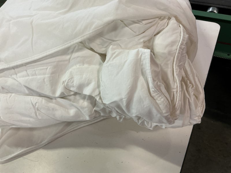 Condition photo showing As Is for lightweight luxe goose down comforter, full/queen, white