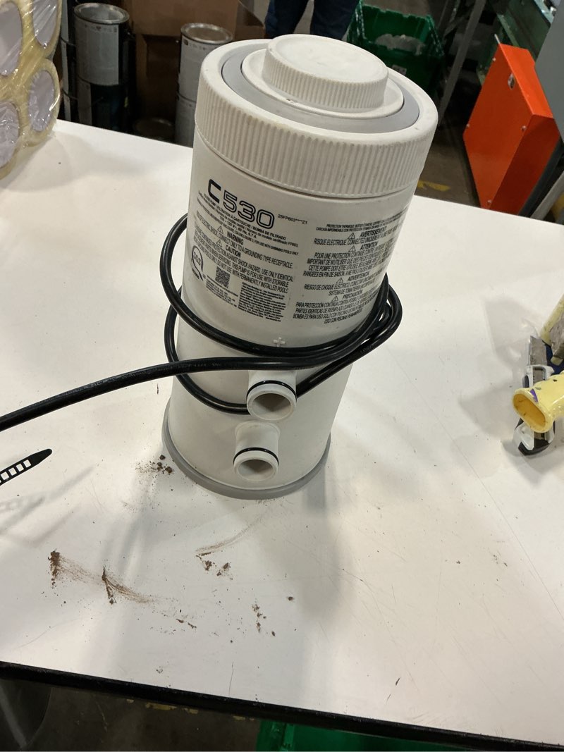 Condition photo showing As Is for intex c530 cartridge filter pump for above ground pools: 530 gph pump flow rate - auto timer - hydroaeration technology - includes type a filter cartridge - turnover rate/system flow 475 gph