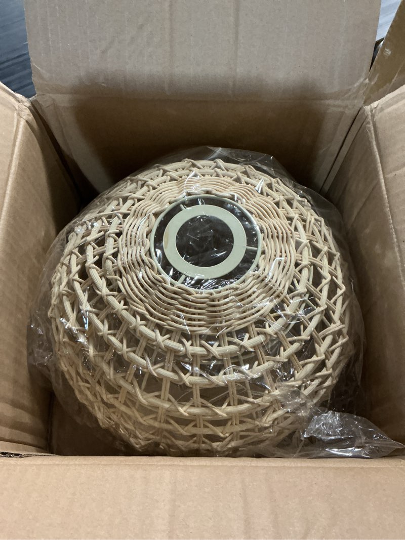 Condition photo showing Good Condition for 11" x 6.3" natural rattan pendant lamp shade, hand-woven wicker replacement lampshade with 1.61" fitter for e26/e27 base, boho coastal hanging light cover for kitchen island, dining room, and nursery