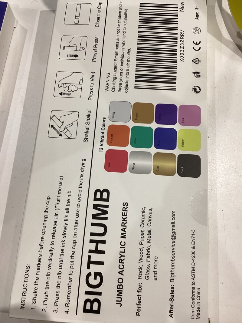 Condition photo showing Good Condition for jumbo poster markers set: 12 colors large 15mm wide tip permanent ink thick acrylic paint pens for rock painting, stone, glass, wood, ceramic, metal, plastic, fabric multicolor