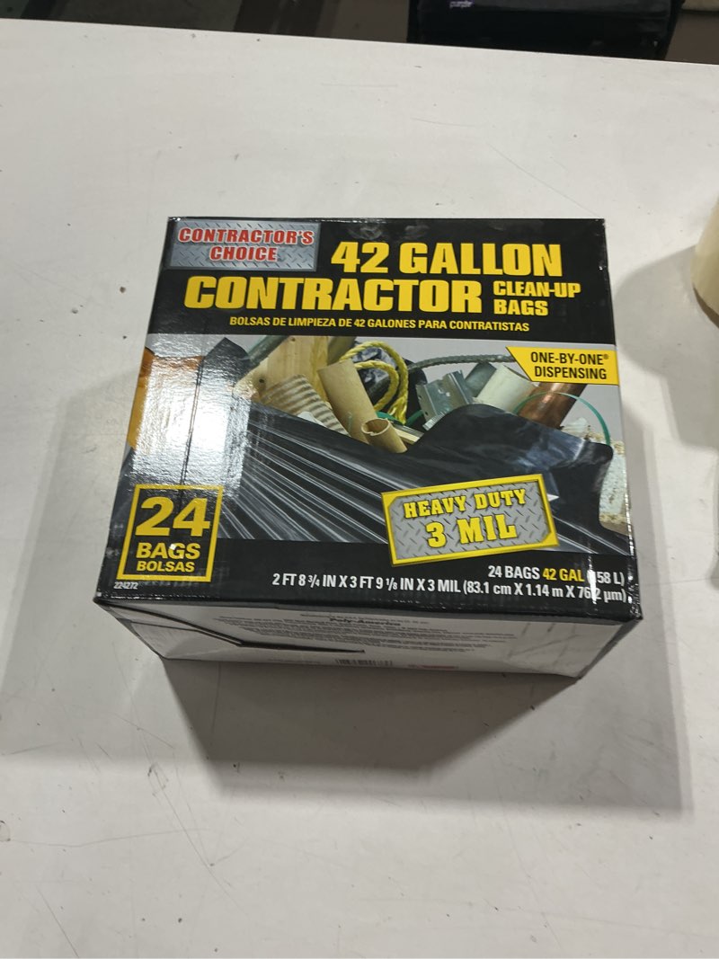 Condition photo showing Good Condition for contractor's choice contractor 42-gallons black outdoor plastic construction flap tie trash bag (24-count)