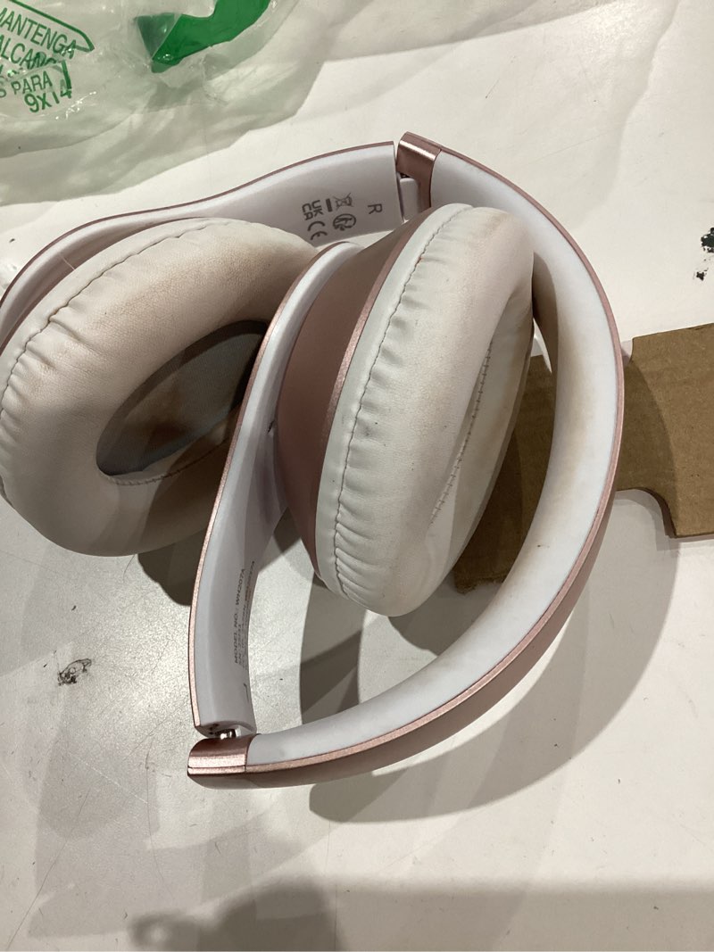 Condition photo showing As Is for wireless bluetooth headphones over ear 65h playtime hifi stereo headset with microphone and 6eq modes foldable bluetooth v5.3 headphones for travel smartphone computer laptop rose gold