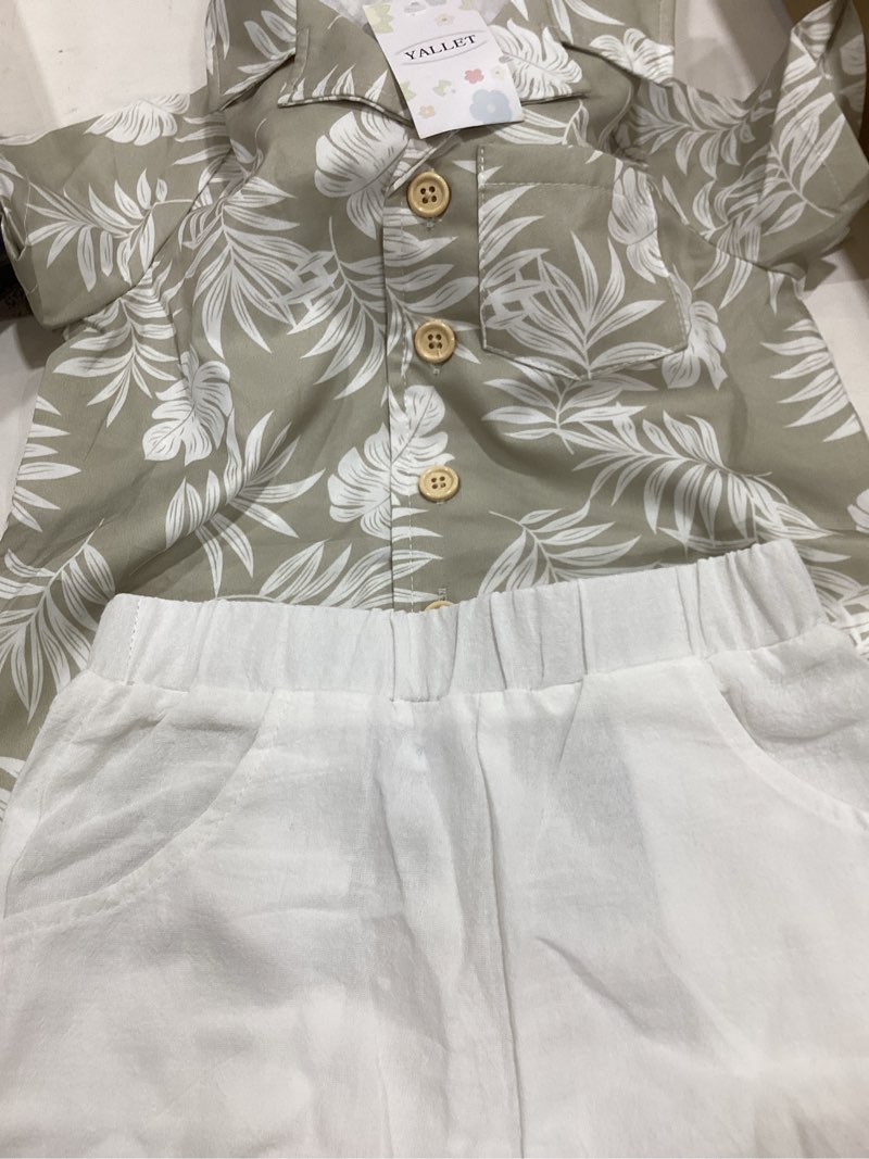 Condition photo showing Good Condition for yallet toddler boy clothes summer outfits short sleeve button down shirt+shorts baby boy beach casual clothe 1-10 years 3-4t light green print