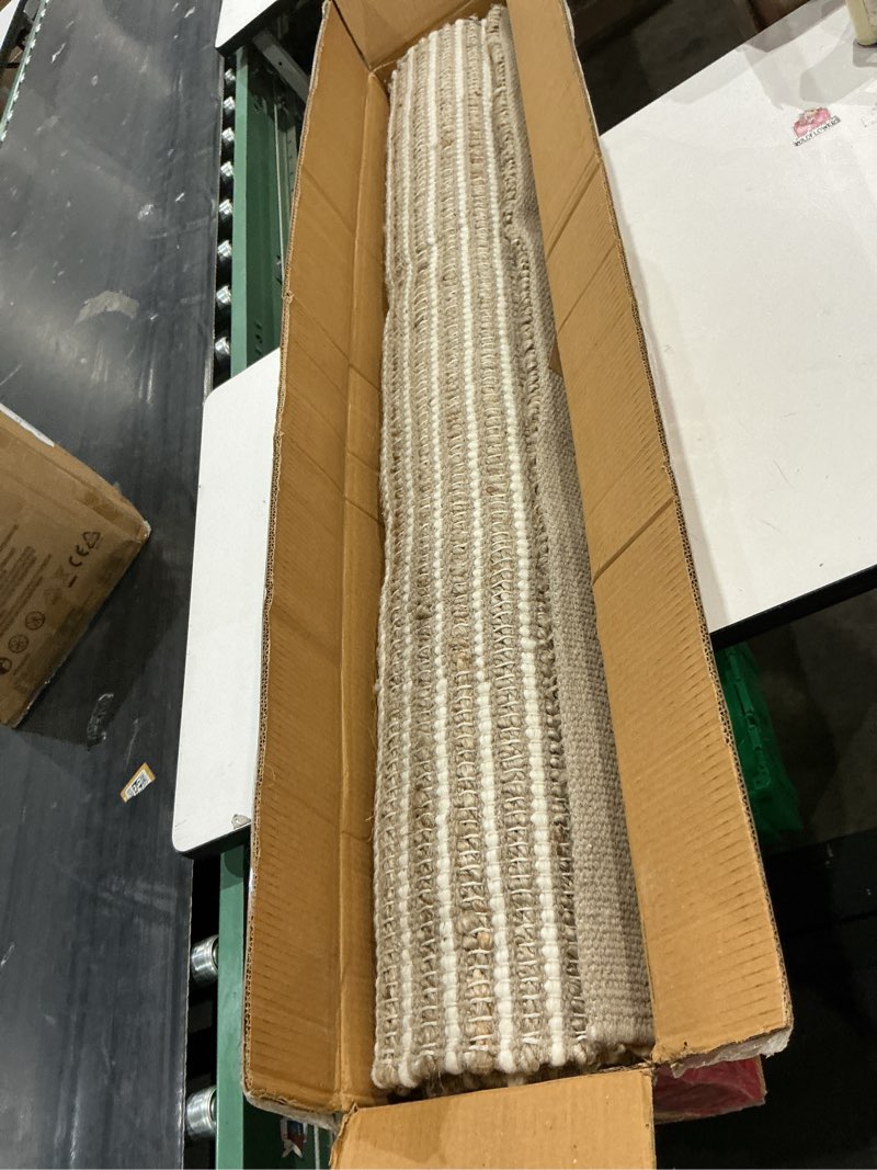 Condition photo showing Good Condition for frelish decor area rug 4x6 feet - premium wool and jute blend handwoven rugs - natural fiber chunky stripe design for living room, bedroom, dining area(4' x 6' - natural ivory) 4' x 6' (rectangular) natural jute wool