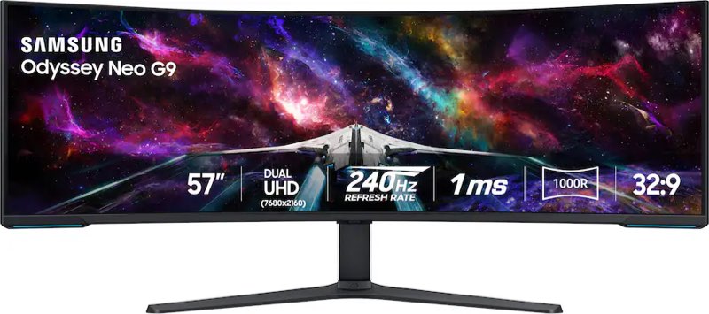 Samsung - 57" Odyssey Neo G9 Dual 4K UHD Quantum Mini-LED 240Hz 1ms HDR 1000 Curved Gaming Monitor (HDMI 2.1, DP 2.1, USB 3.0) - Black