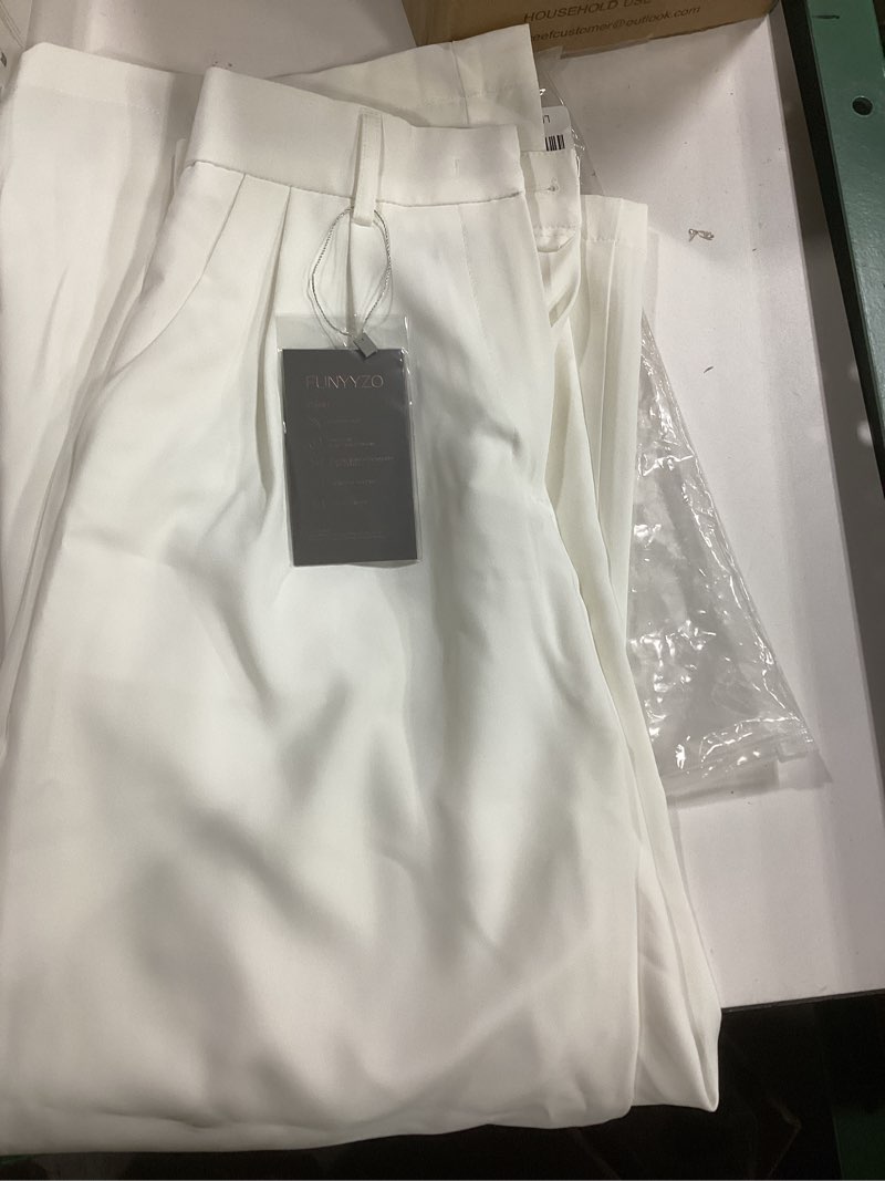 Condition photo showing New/Like New for FUNYYZO Wide Leg Pants Women's High Elastic Waisted in The Back Business Work Trousers Long Straight Suit Pants X-Small Short 006# White (Thick)