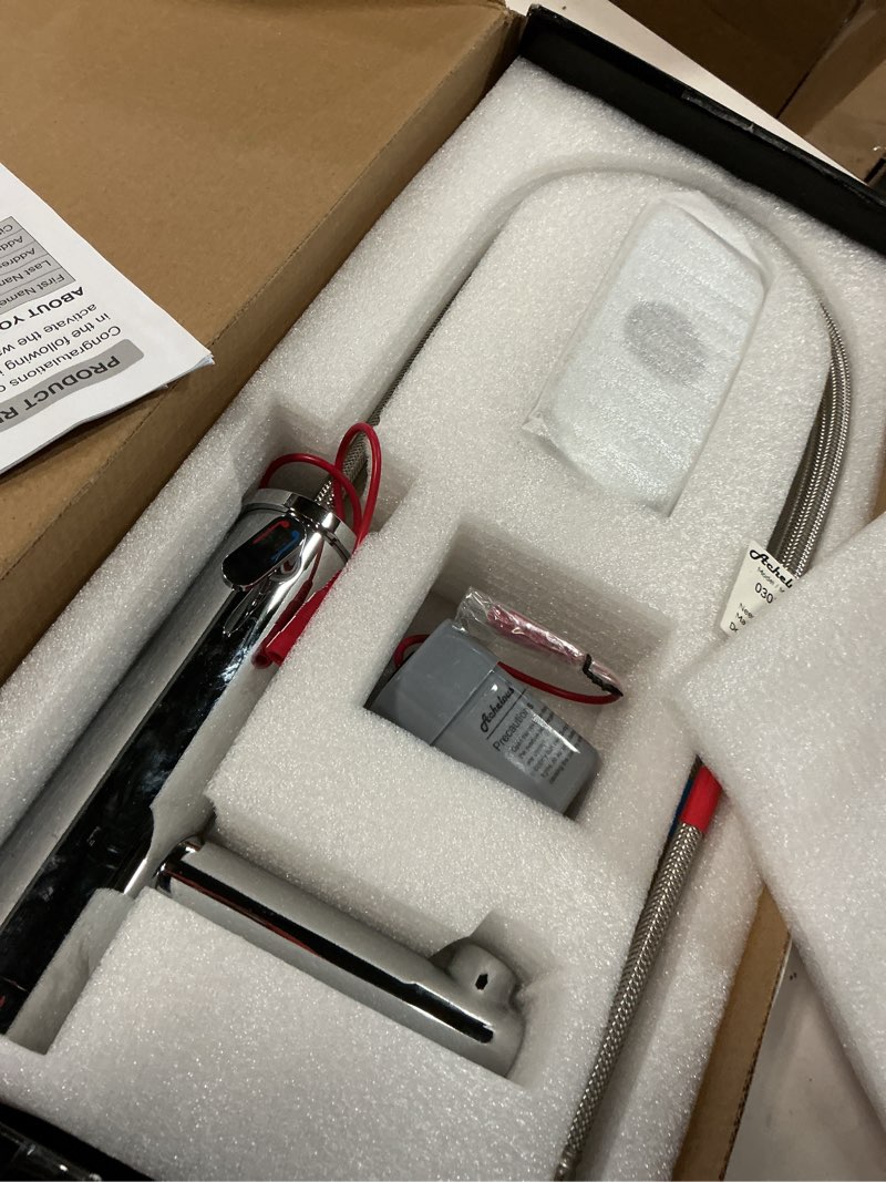 Condition photo showing Good Condition for achelous automatic touchless bathroom sink faucet with deck plate,hands free infrared sensor basin faucet with temperature control, battery powered sensor bathroom tap,chrome