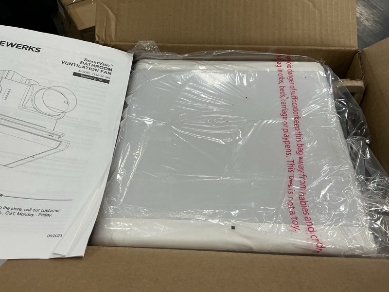 Condition photo showing New/Like New for homewerks 7146-80-ms bathroom fan integrated dimmable led light humidity sensor exhaust ventilation 1.5 sones 80 cfm, smart motion white