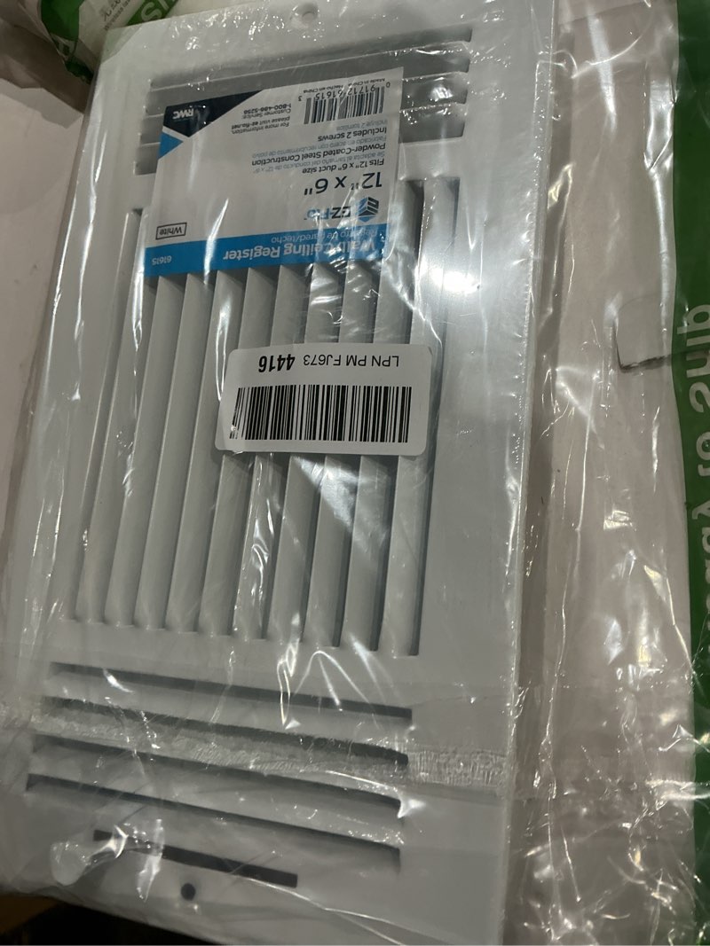 Condition photo showing Good Condition for ez-flo 12 x 6 inch (duct opening) air vent cover for wall or ceiling, three-way ventilation register, solid steel hvac register cover, white, 61615 12 in. x 6 in. white