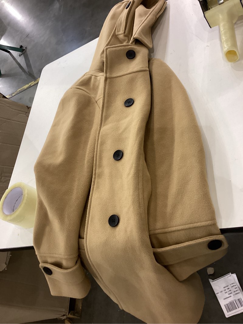 Condition photo showing Good Condition for Tanming Women's Warm Double Breasted Wool Pea Coat Trench Coat Jacket with Hood Small Khaki