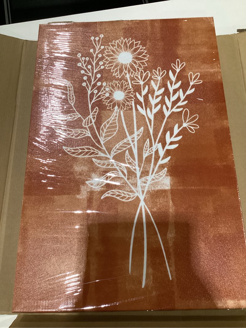 Condition photo showing Good Condition for 3Pcs Terracotta Floral Canvas Wall Art Mid-Century Flowers Bouquet Pictures Vintage Farmhouse Botanical Poster Prints Abstract Floral Wall Decor for Living Room Bedroom Office Bathroom 16x24in Framed Terracotta Canvas 24"L x 16"W