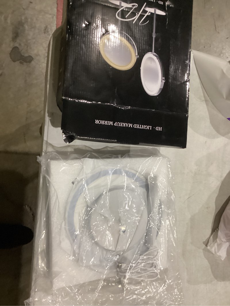 Condition photo showing New/Like New for Makeup Mirror with Lights, 1x/20x 360° Rotation Vanity Mirror, Brightness Adjustable Lighted Makeup Mirror with Magnification, 5000 mAh Rechargeable Double Sided Mirror with 3 Colors, Gift for Women Chrome