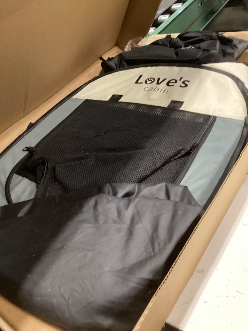 Condition photo showing As Is for Love's cabin Pet Puppy Dog Playpen, Small Dog Tent Crates Cage Indoor/Outdoor, Portable Playpen for Cat, Foldable Pop Up Dog Kennel Playpen with Carring Case, Removable Zipper Top, Grey Grey Small
