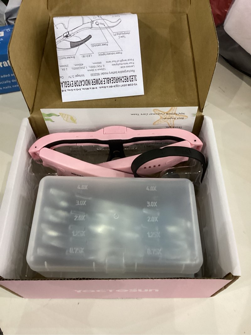 Condition photo showing Good Condition for YOCTOSUN Magnifying Glasses with Light, Rechargeable Magnifying Headset with 5 Detachable Lenses 0.75X-4.0X and 3 LED Lights, Hands Free Headband Magnifier for Close Work Hobby Crafts Jewelry