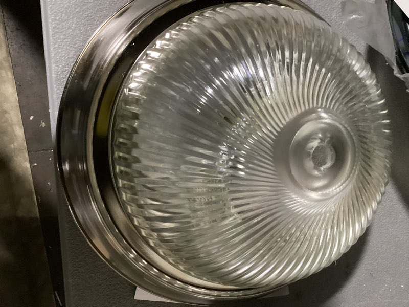 Condition photo showing Good Condition for vintage ribbed glass lamp shade dome swirl clear flush mount ceiling cover 9"
