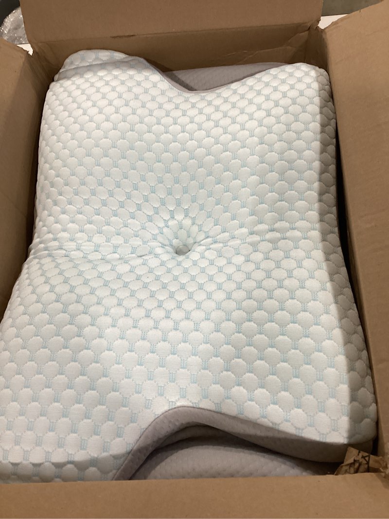 Condition photo showing Good Condition for cervical neck pillow for pain relief, memory foam contour orthopedic pillow, ergonomic cooling neck support pillow for side back stomach sleepers, bed pillow for sleeping comfort blue