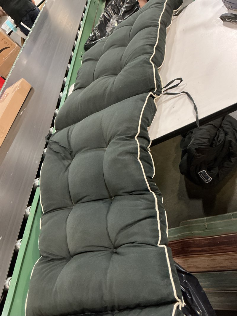 Condition photo showing As Is for outdoor chaise lounge chair cushion, waterproof non-slip patio chaise lounge cushions for outdoor furniture, thickened patio pool lounger chair cushion, 76.4 x 22.8 x 4.7 inches, black