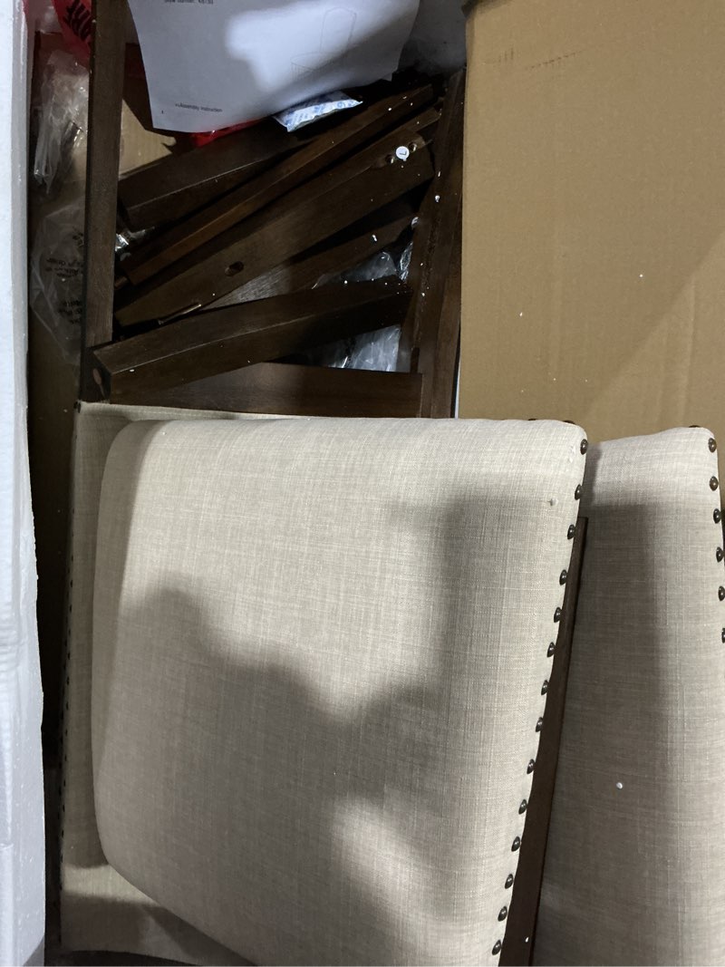 Condition photo showing As Is for homepop scalloped back dining chair - beige woven(set of 2)