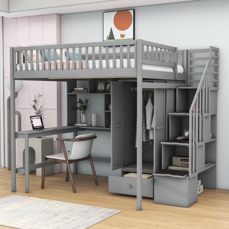  (Incomplete box 2 of 3) Heflick Full Loft Bed Bed with Built-in-Desk by Harriet Bee Gray