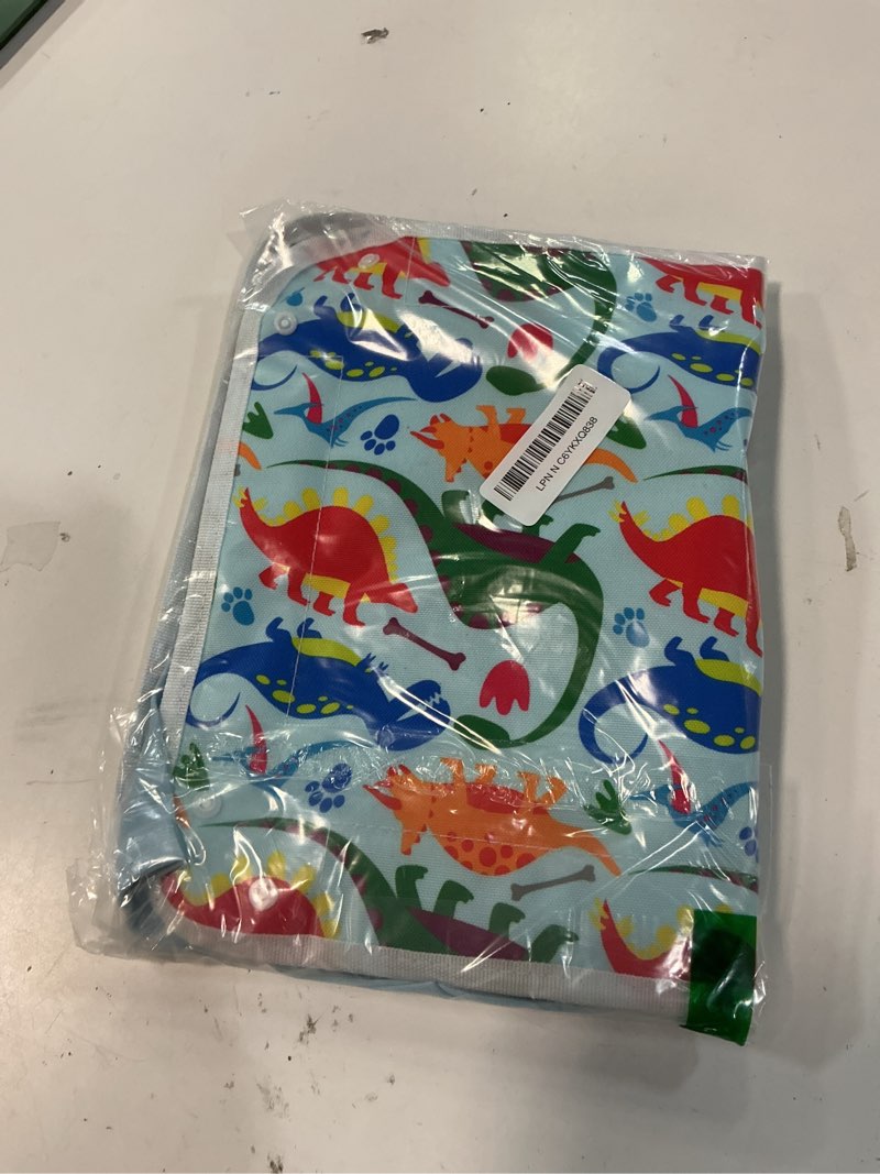 Condition photo showing New/Like New for lusso gear kids airplane tray table cover - storage pockets for toddler toys & snacks - kids travel essentials & organizer - portable fit for most airplane trays - dinos