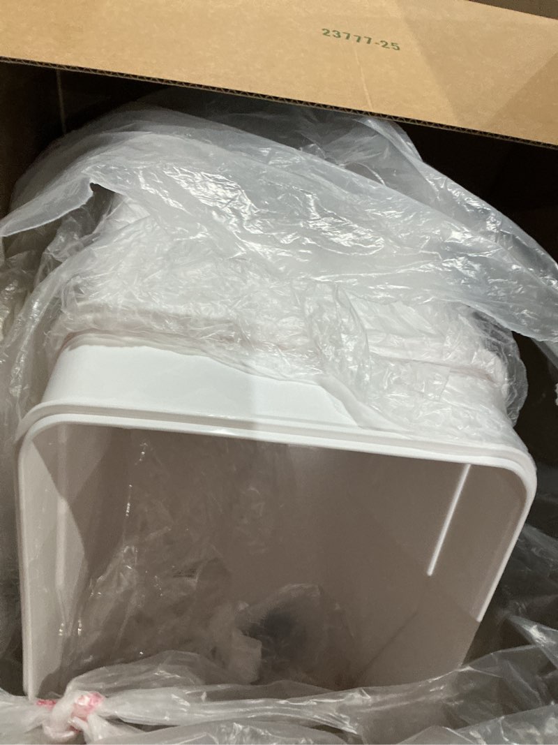 Condition photo showing As Is for anrui rice storage container 50lb, airtight flour storage containers, plastic cereal grain dispenser organizer pet food storage bin with lid, measuring cup, scoop, gray, 2pcs(total capacity:100lbs) 2pcs,gray,45lb