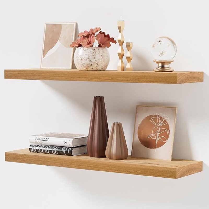 INHABIT UNION White Oak Floating Shelves for Wall, 24 in Wall Mounted Shelves Perfect for Bedroom, B